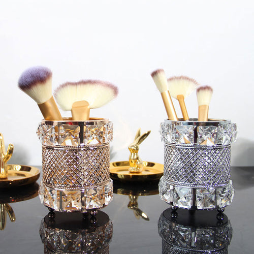 European Metal Crystal makeup tube Organizer Beauty Tools Storage Makeup Brush Pen Holder Desktop Decorative Ornaments