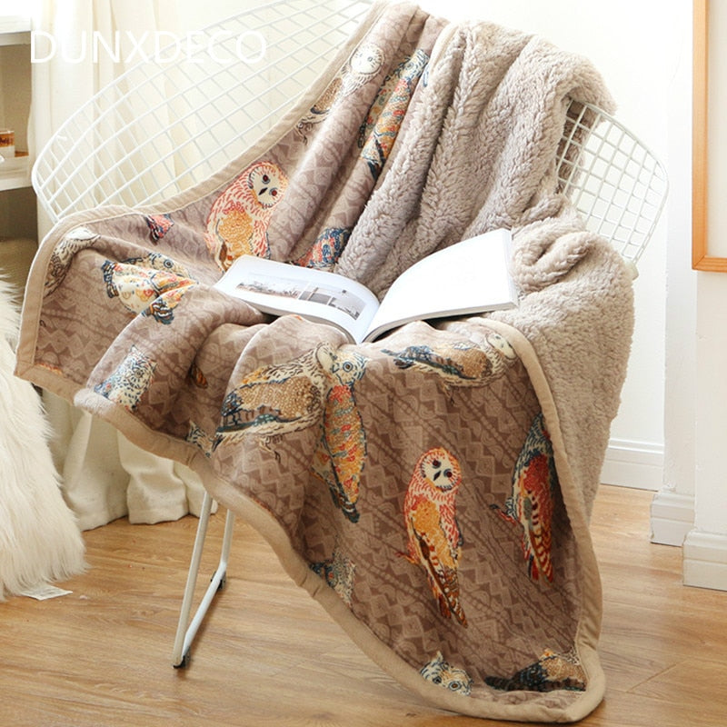 Two Layer Blanket Soft Warm Flannel Microfiber Sofa Throw Modern Nordic Owl Fresh Bedding 125x155CM Sofa Room Decor