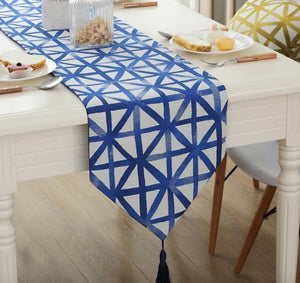 Table Runner Linen Cotton Blend Party Table Cover Fabric Modern Art Geometric Blue Green Lines Home Decoration