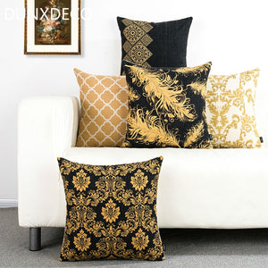 Cushion Cover Decorative Pillow Case Black Golden Flora Feather Geometric Print sofa Modern Decoration Coussin