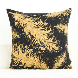 Cushion Cover Decorative Pillow Case Black Golden Flora Feather Geometric Print sofa Modern Decoration Coussin