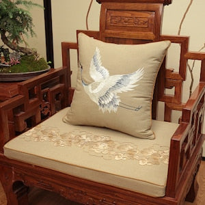 Cushion Cover Sofa Decorative Pillow Case Chinese Style Flying Crane Elegant Embroidery Linen Cotton Home Textile