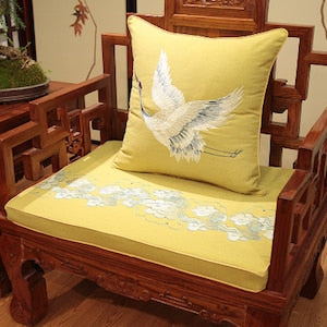 Cushion Cover Sofa Decorative Pillow Case Chinese Style Flying Crane Elegant Embroidery Linen Cotton Home Textile