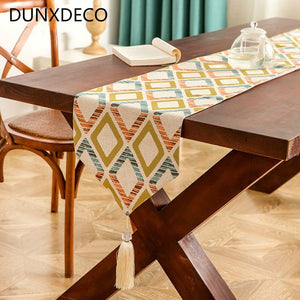 Table Runner Linen Cotton Modern Geometric Colorful Rhombic Long Table Cover Fabric Modern Nordic Style Home Decoration