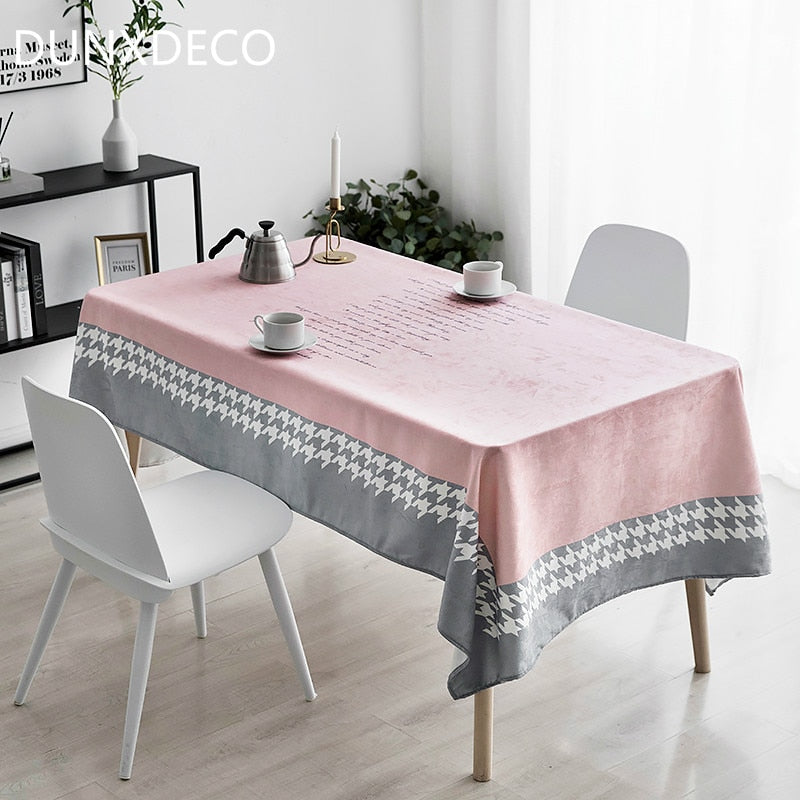 Tablecloth Water Proof Table Cover Fabric Party Decoration Cloth Nordic Simple Soft Pink Gray Houndstooth Store Decor