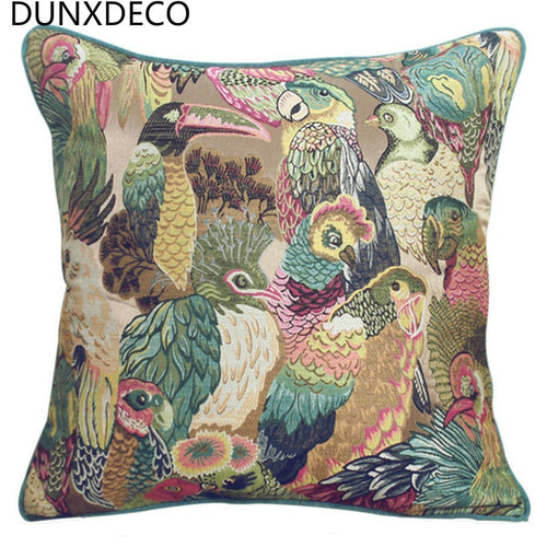 Cushion Cover Decorative Pillow Case Modern American Style Jungle Birds Parrot jacquard Art Design Coussin Sofa Decor