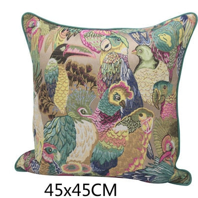 Cushion Cover Decorative Pillow Case Modern American Style Jungle Birds Parrot jacquard Art Design Coussin Sofa Decor