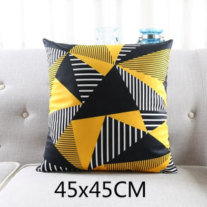 Cushion Cover Decorative Pillow Case Modern Yellow Black Geometric Soft Short Brush Coussin Sofa Decor