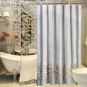 Shower Curtain Bathroom Waterproof Cortinas Vintage Romantic Lace Border Stripe Polyester Fabric Rideau Home Decor