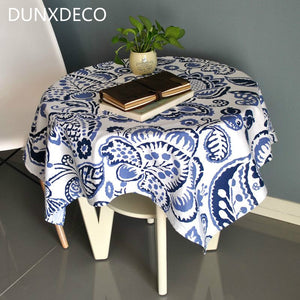 Tablecloth Cotton Table Cover Fabric  Fresh Nordic Blue Flora Home Mesa Party Decoration Ground Photo Prop