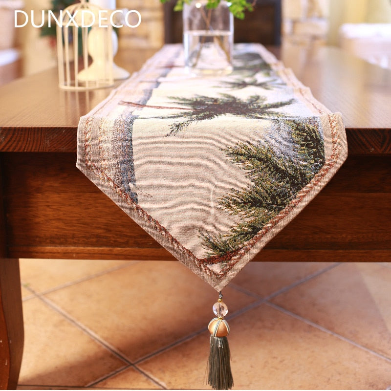 Table Runner Linen Cotton Jacquard Tablecloth Summer Sea Coconut Grove Bar Coffee Store Mesa Cover Fabric Decor