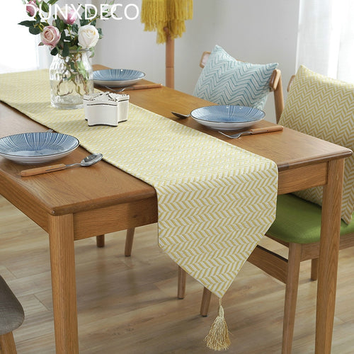 Table Runner Dinner Party Tablecloth Modern Nordic Simple Geometric Herringbone Yellow Jacquard Long Table Cover Deco