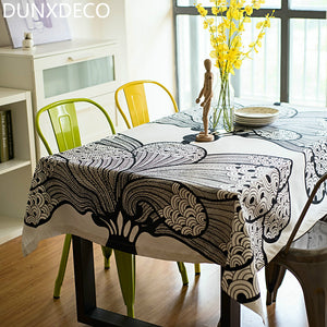 Tablecloth Cotton Table Cover Fabric Modern White Black Big Flower Artistic Decoration