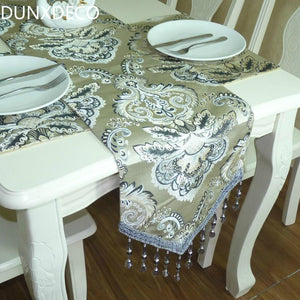 Table Runner Silk-look European Flora Jacquard Long Table Cover Fabric Modern Home Party Table Decoration Fabric