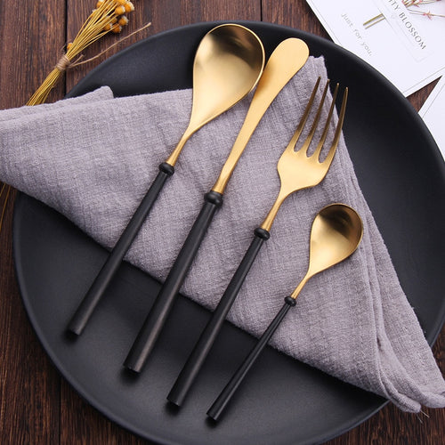 Lekoch New Retro Silverware Set 4pcs Cutlery Set Stainless Steel Western Tableware Classic Home Dinnerware Knife Fork Scoop Set