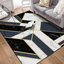 Load image into Gallery viewer, Fashion heavy metal style living room carpet Blue geometric ins bedroom rug Black white marble gold strip floor mat customize