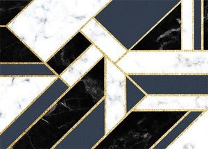 Fashion heavy metal style living room carpet Blue geometric ins bedroom rug Black white marble gold strip floor mat customize