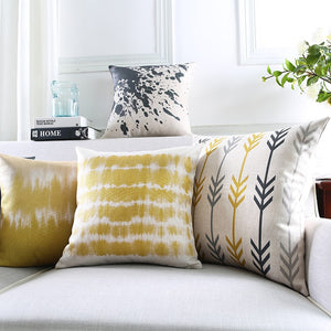 Abstract Grey Yellow Cushion Decorative Throw Pillow Cover Geometric Pillow Linen Cotton Cushions Decorative Throw Pillows