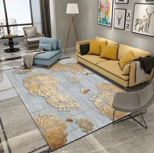 Modern European Gold color carpet Living room floor mat coffee table bedroom bedside mat printed velvet 140x200cm non-slip rug