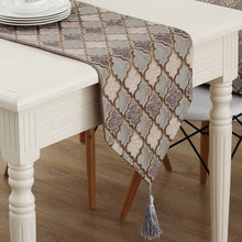 Load image into Gallery viewer, European Style Table Runner Luxury Nylon Jacquard Runner Table Cloth With Tassels Cutwork Embroidered Table Runner Cushion Cover