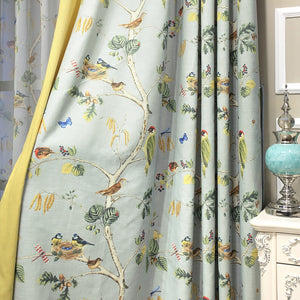 Customizable Luxury Curtain For Bedroom Kitchen Curtains Living Room American Foral Birds Cortinas Window Rings Curtains,1 panel