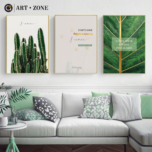 ART ZONE Green Cactus Art Poster Plant Leaves Minimalist Wall Art Canvas Painting Living Room Bedroom Home Decor Painting