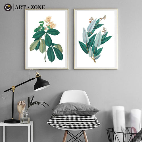 ART ZONE Nordic Green Tropical Plant Leaves Canvas Painting Watercolor Wall Art Print Poster Modern Bedroom Kids Room Decor