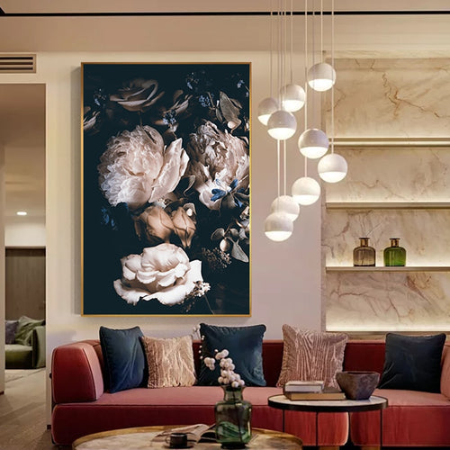 Abstract Romantic Pink Rose In Darkness Canvas Painting Flower Poster Print For Living Room Aisle Entrance Modern Wall Art Decor