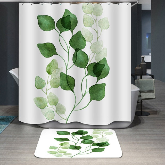 Green Leaf Printed Shower Curtain Nordic Plant Bathroom Curtain High Quality Waterproof rideau de douche New cortina ducha