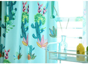 Nordic Style Cactus Semi Blackout Curtain for Living Roon Kids Room Window Panels Plants Printed Bedroom Simple Modern Decor