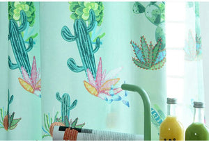 Nordic Style Cactus Semi Blackout Curtain for Living Roon Kids Room Window Panels Plants Printed Bedroom Simple Modern Decor