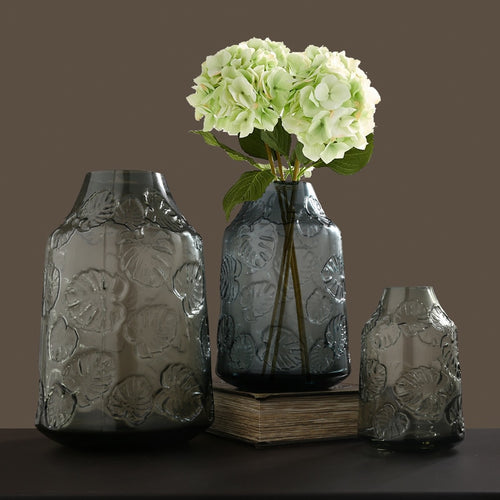 Modern Glass Vase with Leaf Pattern as Flower Vase Home Decor