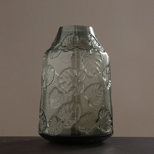 Modern Glass Vase with Leaf Pattern as Flower Vase Home Decor