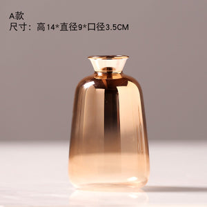 Modern minimalist glass vase ornament home living room TV cabinet hydroponics small golden vases Gradual change model flower